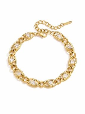 18K Gold Plated CZ Triangle Link Bracelet